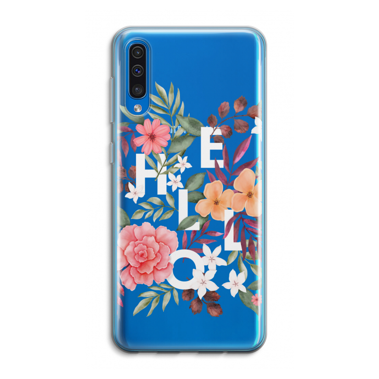 Hello in flowers: Samsung Galaxy A50 Transparant Hoesje
