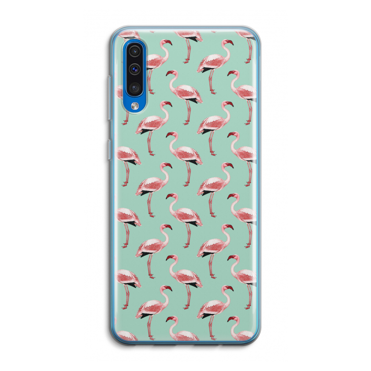 Flamingoprint groen: Samsung Galaxy A50 Transparant Hoesje