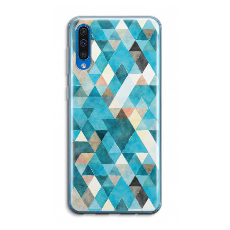 Gekleurde driehoekjes blauw: Samsung Galaxy A50 Transparant Hoesje