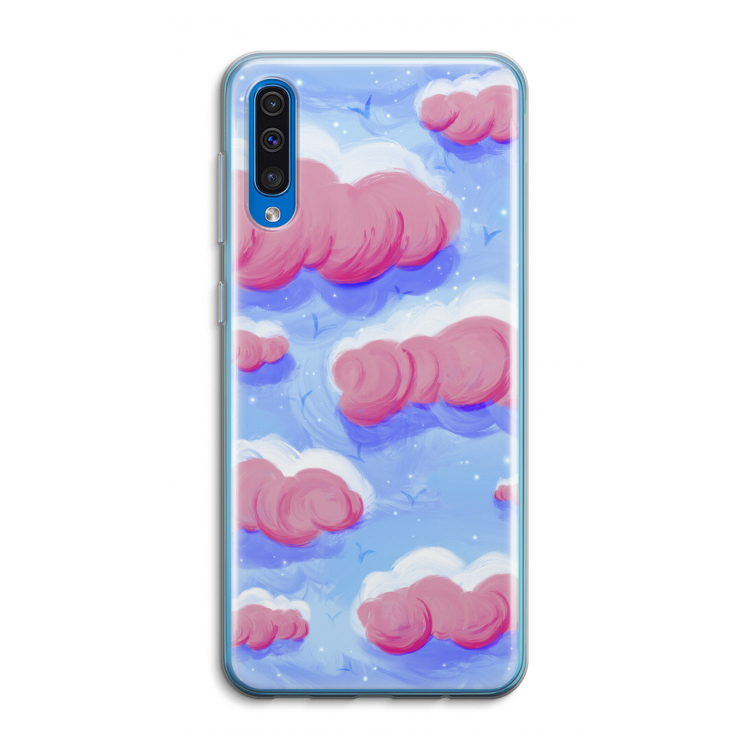 Roze wolken met vogels: Samsung Galaxy A50 Transparant Hoesje