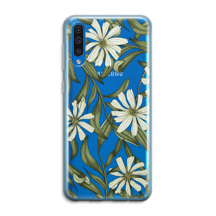Wit bloemenpatroon: Samsung Galaxy A50 Transparant Hoesje