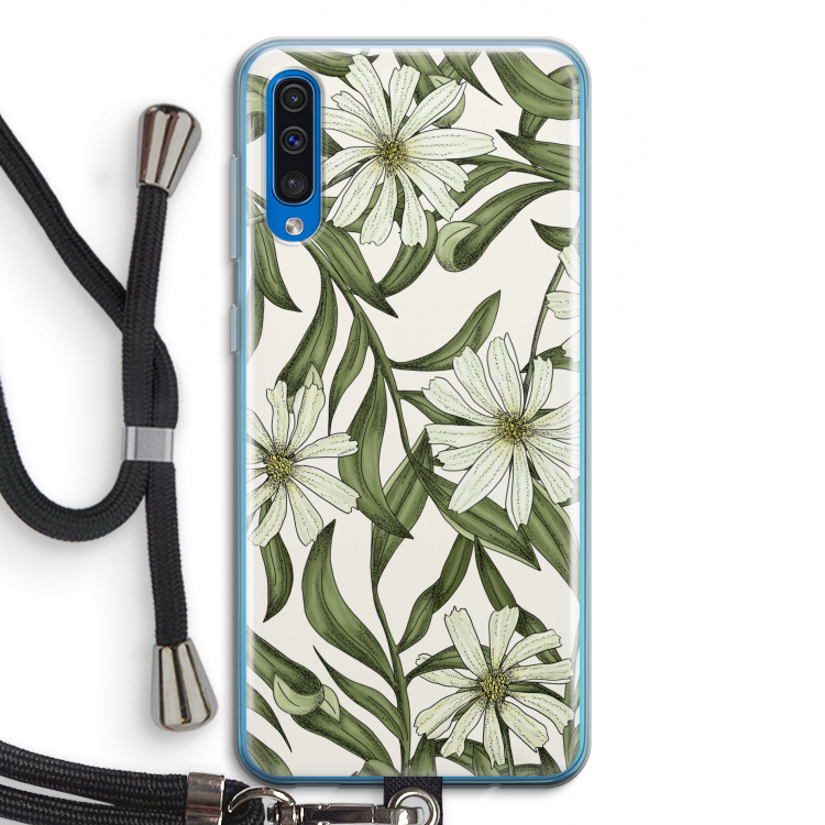 Wit bloemenpatroon: Samsung Galaxy A50 Transparant Hoesje met koord