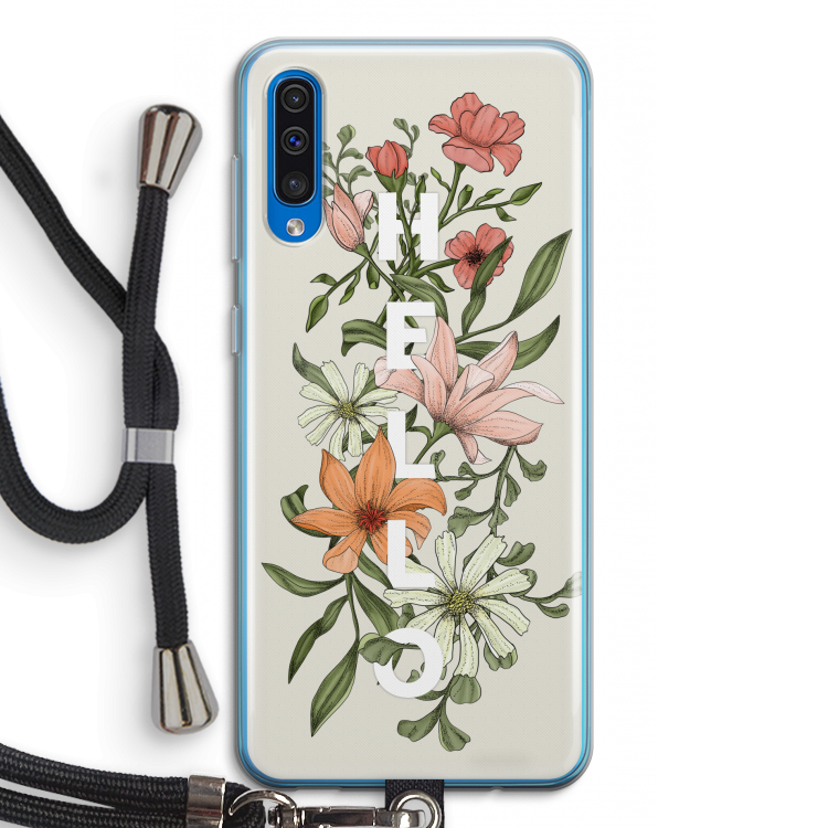 Hello bloemen: Samsung Galaxy A50 Transparant Hoesje met koord