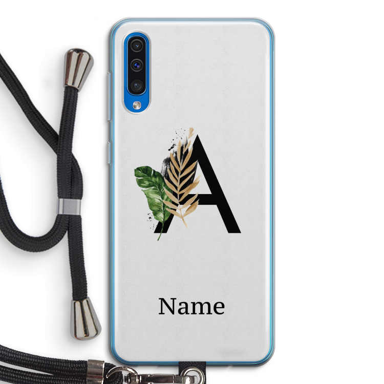 Charcoal Flora: Samsung Galaxy A50 Transparant Hoesje met koord