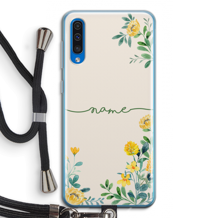 Gele bloemen: Samsung Galaxy A50 Transparant Hoesje met koord