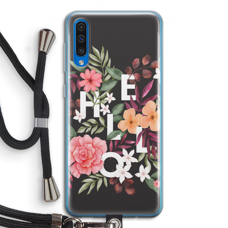 Hello in flowers: Samsung Galaxy A50 Transparant Hoesje met koord