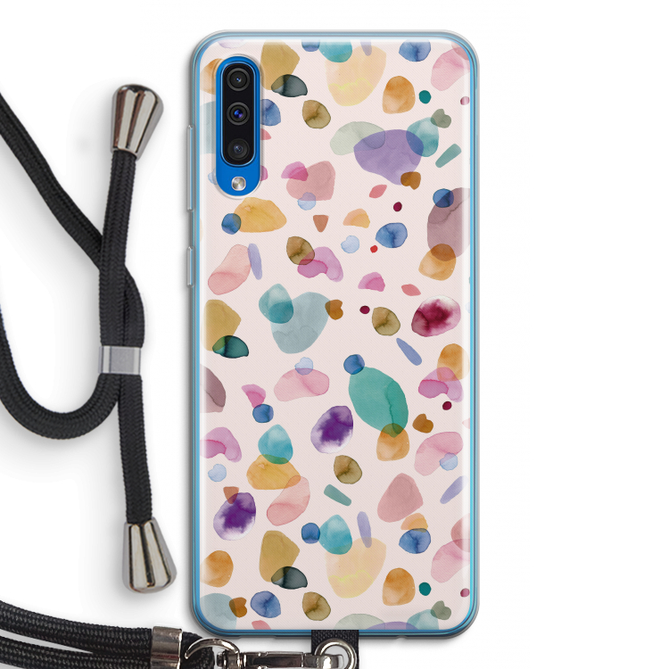 Terrazzo Memphis Pink: Samsung Galaxy A50 Transparant Hoesje met koord
