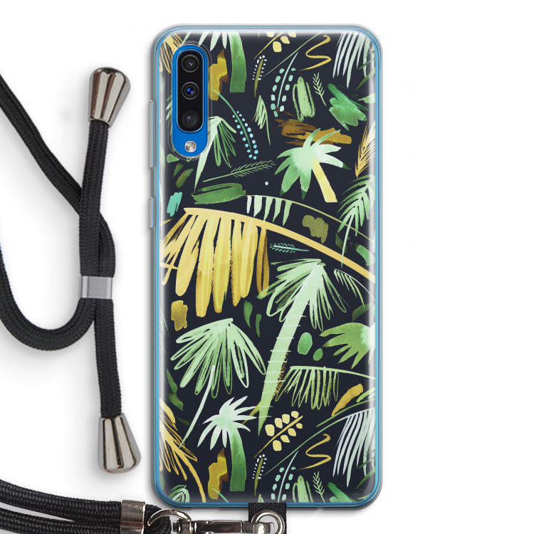 Tropical Palms Dark: Samsung Galaxy A50 Transparant Hoesje met koord