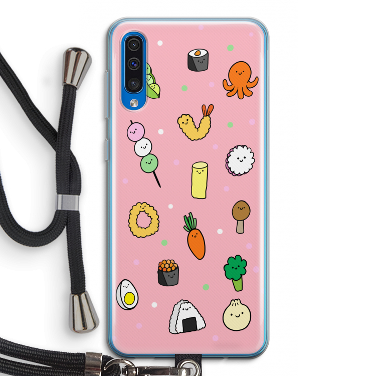 Happy bento friends: Samsung Galaxy A50 Transparant Hoesje met koord