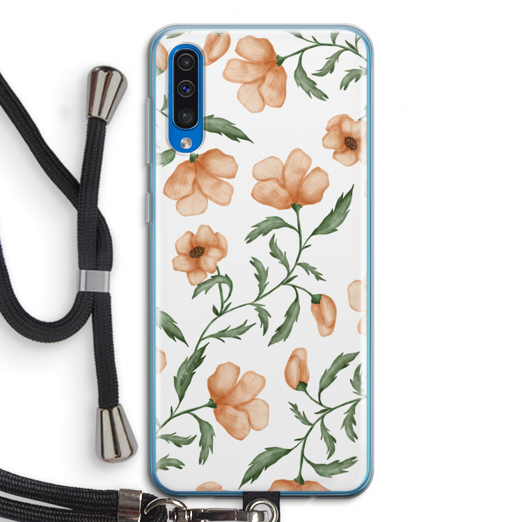 Peachy flowers: Samsung Galaxy A50 Transparant Hoesje met koord