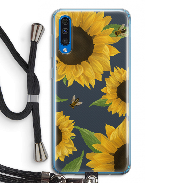 Sunflower and bees: Samsung Galaxy A50 Transparant Hoesje met koord
