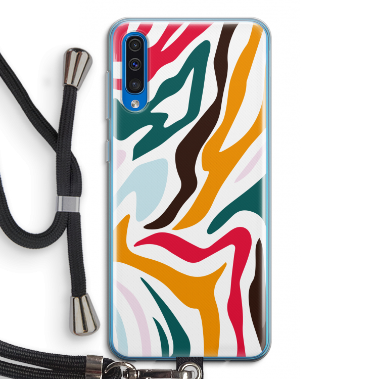 Colored Zebra: Samsung Galaxy A50 Transparant Hoesje met koord