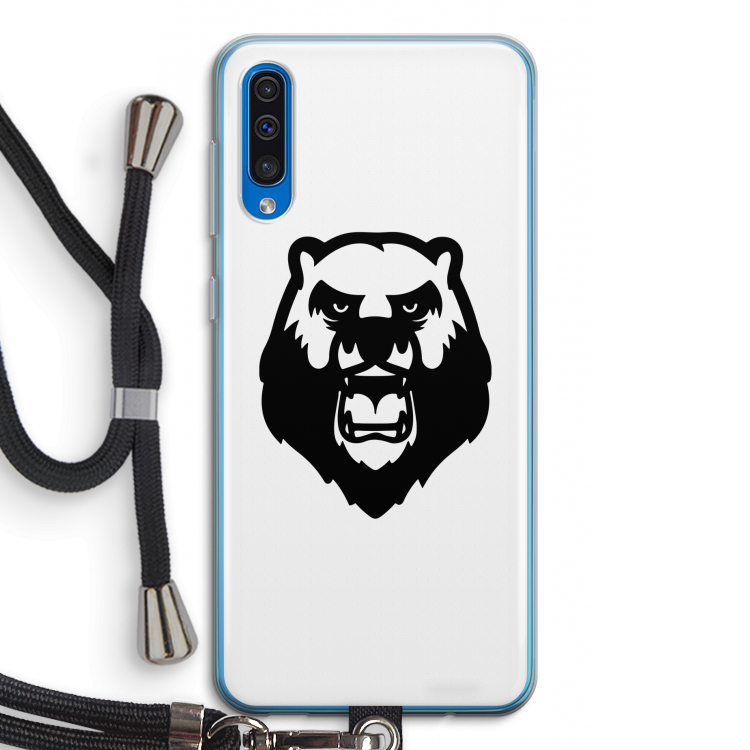 Angry Bear (white): Samsung Galaxy A50 Transparant Hoesje met koord