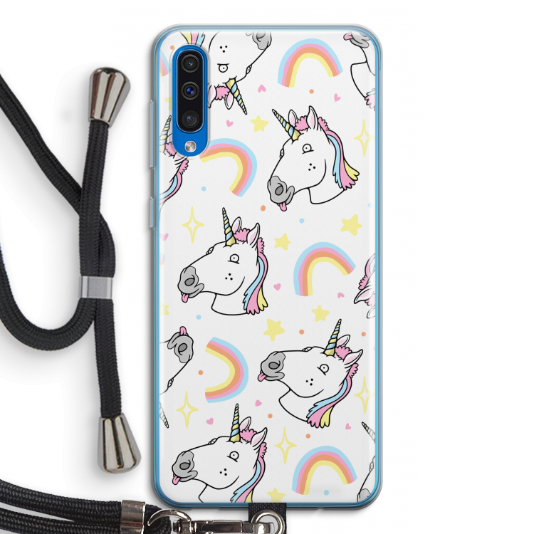 Rainbow Unicorn: Samsung Galaxy A50 Transparant Hoesje met koord