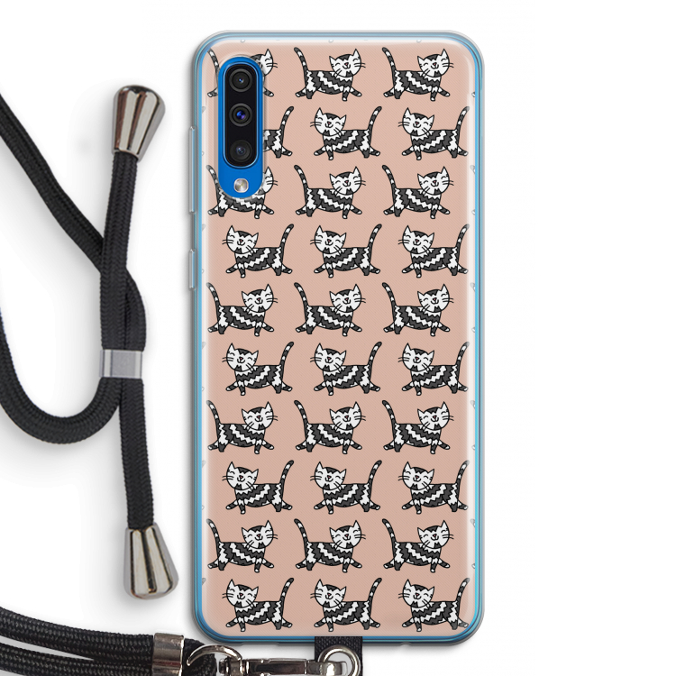 Zwarte poes: Samsung Galaxy A50 Transparant Hoesje met koord