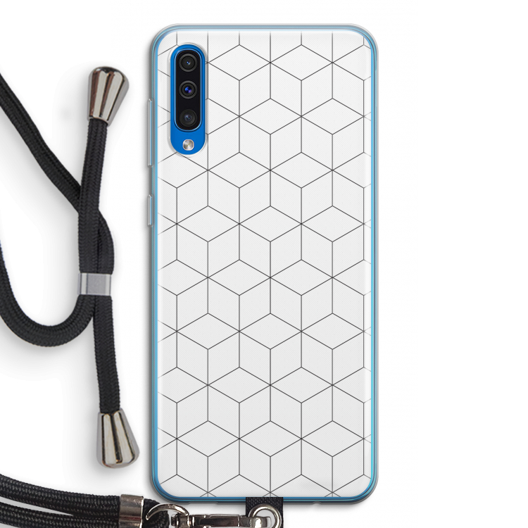 Zwart-witte kubussen: Samsung Galaxy A50 Transparant Hoesje met koord