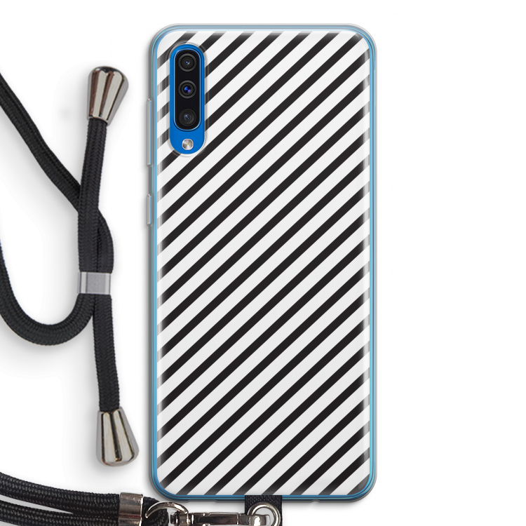 Strepen zwart-wit: Samsung Galaxy A50 Transparant Hoesje met koord