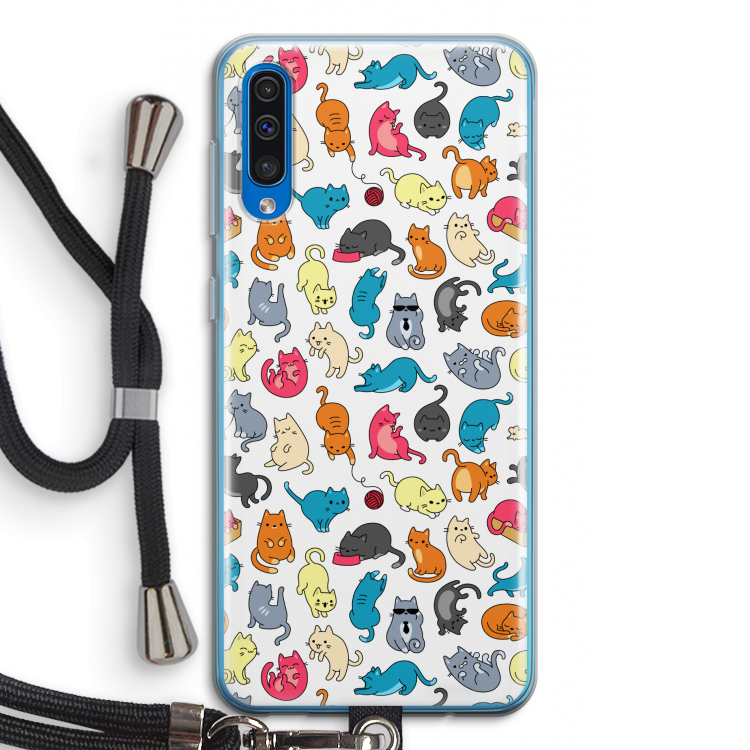 Kleurrijke katten: Samsung Galaxy A50 Transparant Hoesje met koord