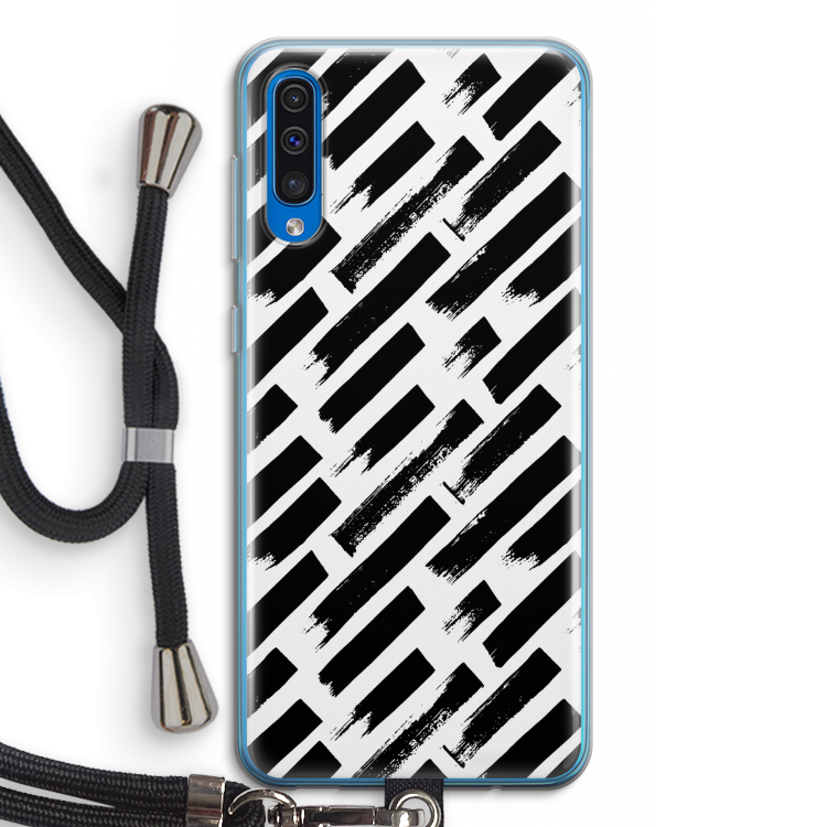 Zwarte vegen: Samsung Galaxy A50 Transparant Hoesje met koord
