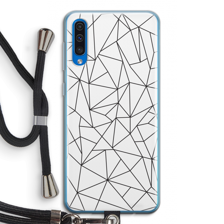 Geometrische lijnen zwart: Samsung Galaxy A50 Transparant Hoesje met koord