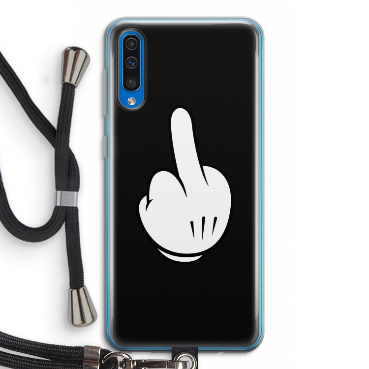 Middle finger black: Samsung Galaxy A50 Transparant Hoesje met koord