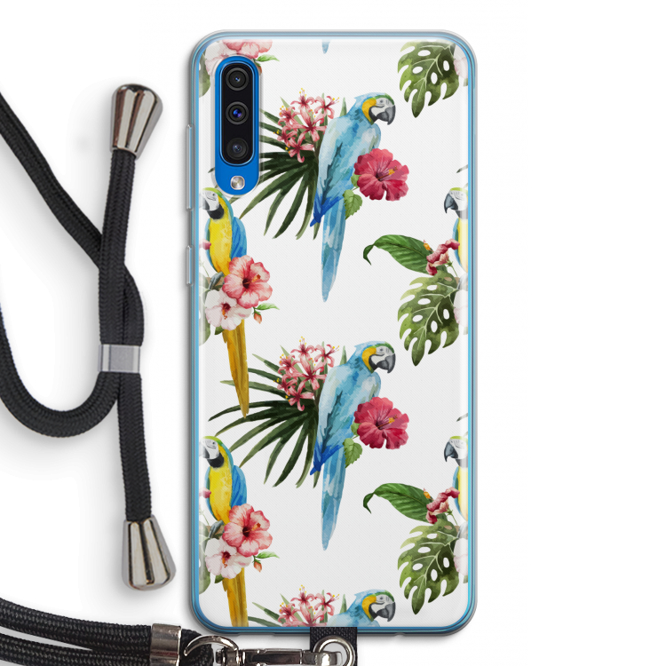 Kleurrijke papegaaien: Samsung Galaxy A50 Transparant Hoesje met koord