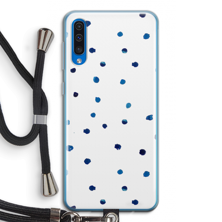 Blauwe stippen: Samsung Galaxy A50 Transparant Hoesje met koord