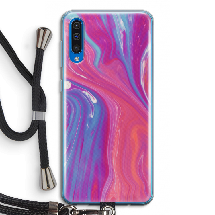 Paarse stroom: Samsung Galaxy A50 Transparant Hoesje met koord