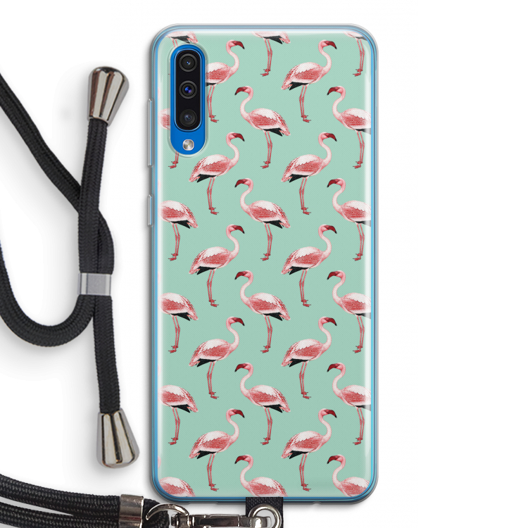 Flamingoprint groen: Samsung Galaxy A50 Transparant Hoesje met koord