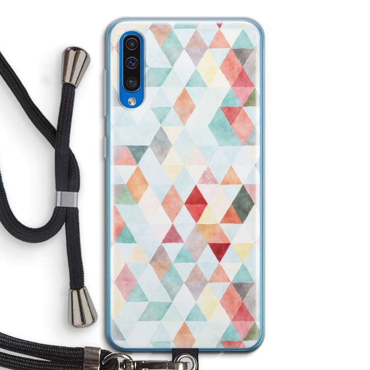 Gekleurde driehoekjes pastel: Samsung Galaxy A50 Transparant Hoesje met koord