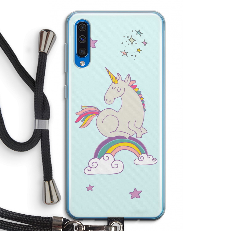 Regenboog eenhoorn: Samsung Galaxy A50 Transparant Hoesje met koord