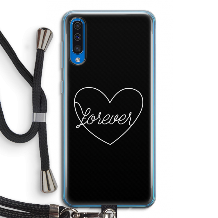 Forever heart black: Samsung Galaxy A50 Transparant Hoesje met koord