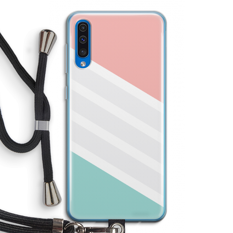 Strepen pastel: Samsung Galaxy A50 Transparant Hoesje met koord