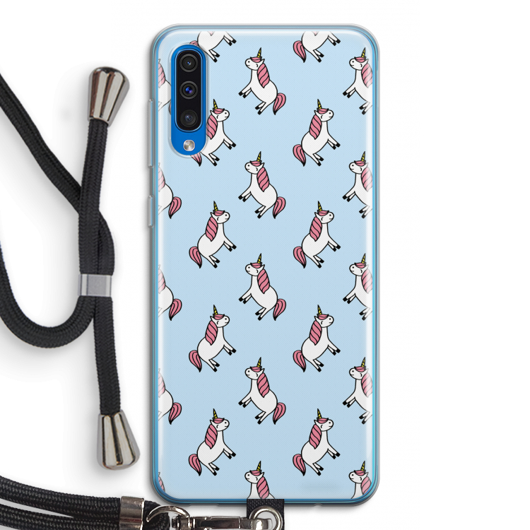 Eenhoorns overal: Samsung Galaxy A50 Transparant Hoesje met koord