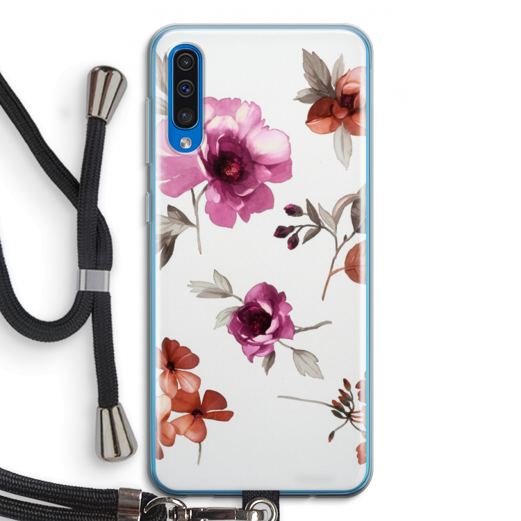 Geschilderde bloemen: Samsung Galaxy A50 Transparant Hoesje met koord