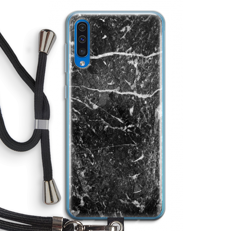 Zwart marmer: Samsung Galaxy A50 Transparant Hoesje met koord