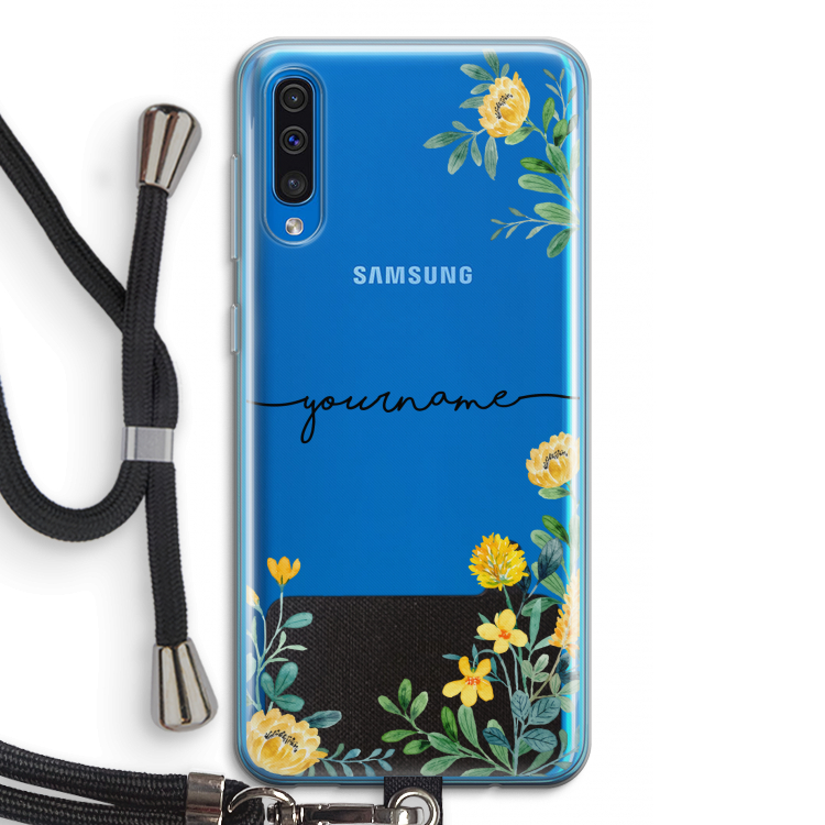 Gele bloemen: Samsung Galaxy A50 Transparant Hoesje met koord