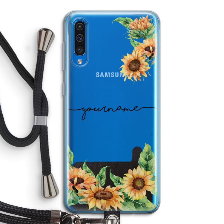 Zonnebloemen: Samsung Galaxy A50 Transparant Hoesje met koord