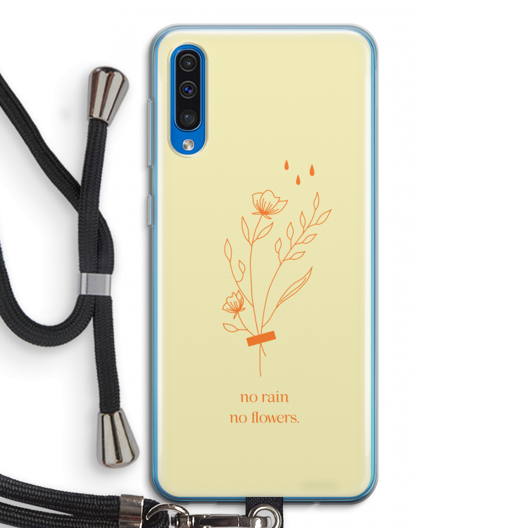 No rain no flowers: Samsung Galaxy A50 Transparant Hoesje met koord