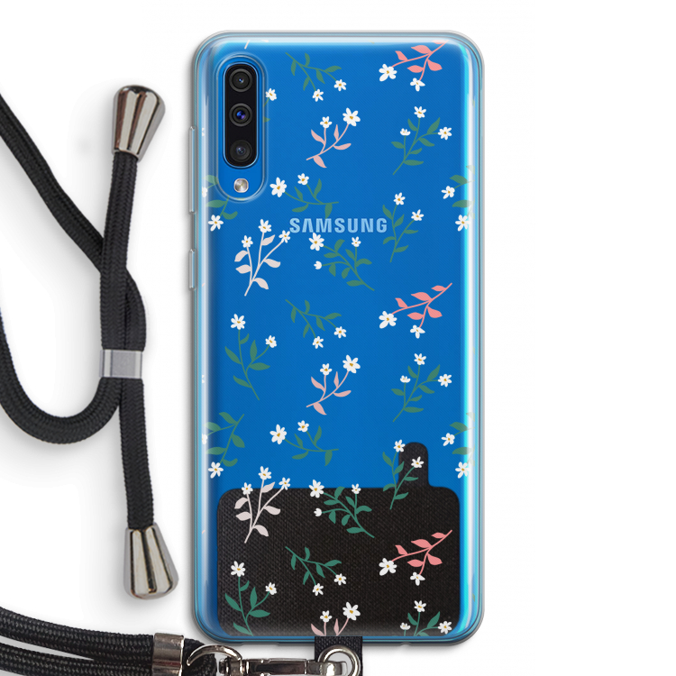 Small white flowers: Samsung Galaxy A50 Transparant Hoesje met koord