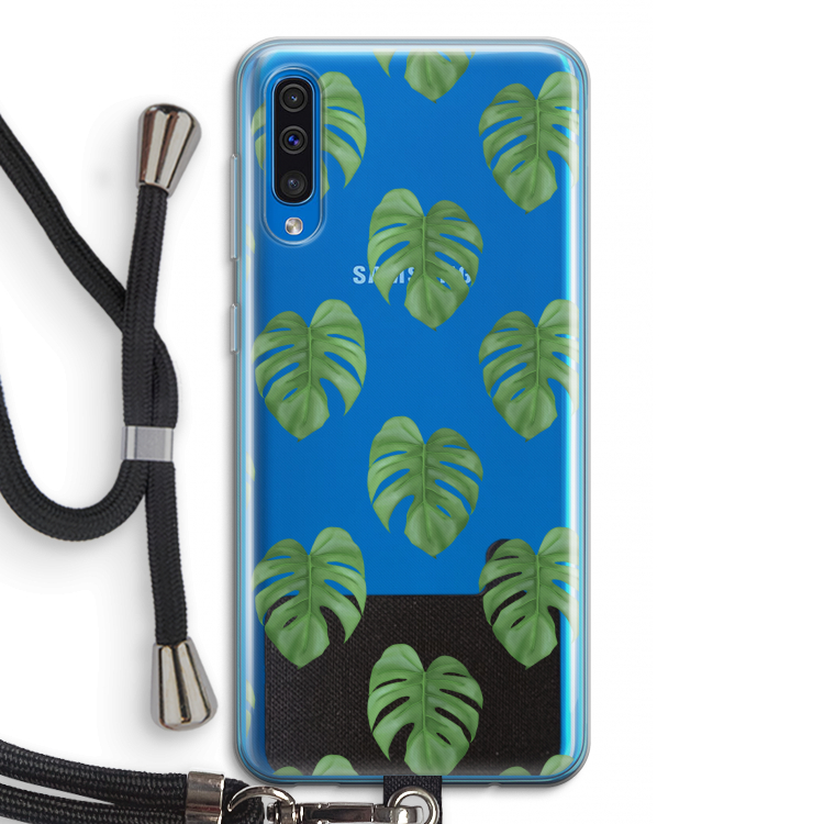 Monstera leaves: Samsung Galaxy A50 Transparant Hoesje met koord