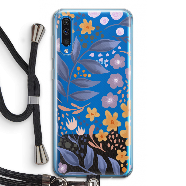 Flowers with blue leaves: Samsung Galaxy A50 Transparant Hoesje met koord