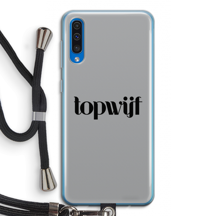 Topwijf Grijs Zwart: Samsung Galaxy A50 Transparant Hoesje met koord