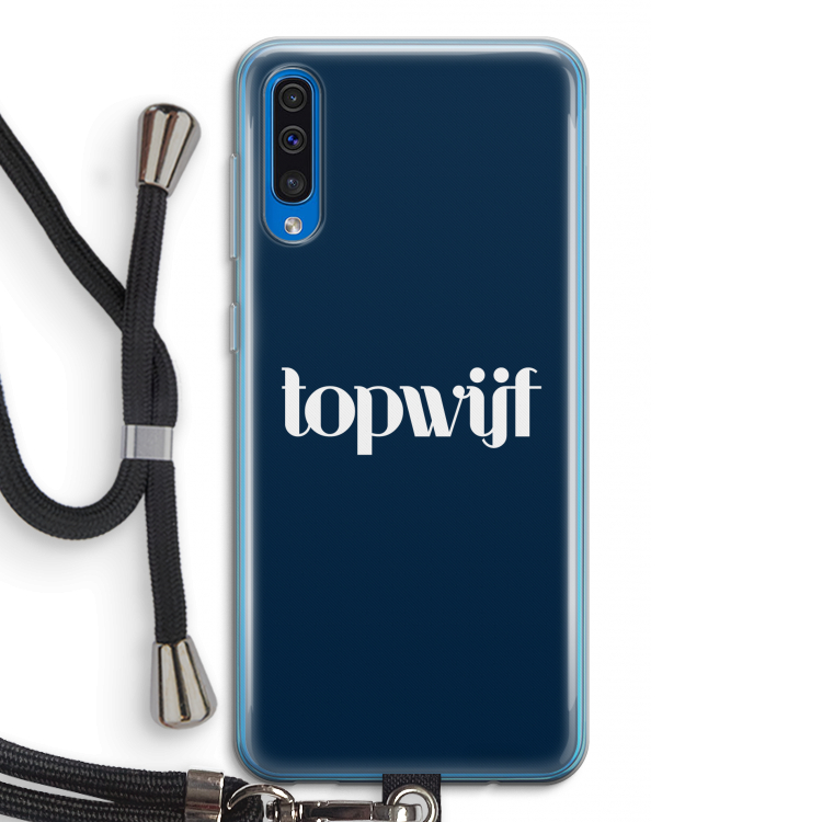 Topwijf Navy: Samsung Galaxy A50 Transparant Hoesje met koord