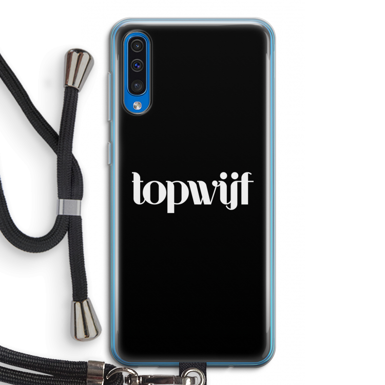 Topwijf Zwart: Samsung Galaxy A50 Transparant Hoesje met koord