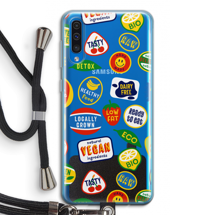 Fruitsticker: Samsung Galaxy A50 Transparant Hoesje met koord