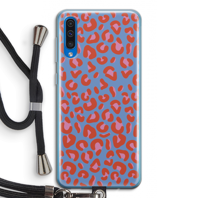 Leopard blue: Samsung Galaxy A50 Transparant Hoesje met koord