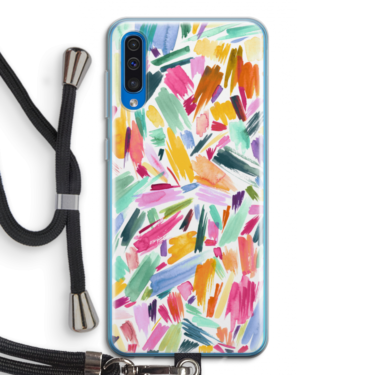 Watercolor Brushstrokes: Samsung Galaxy A50 Transparant Hoesje met koord