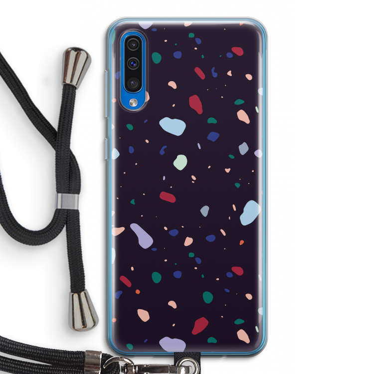 Dark Rounded Terrazzo: Samsung Galaxy A50 Transparant Hoesje met koord
