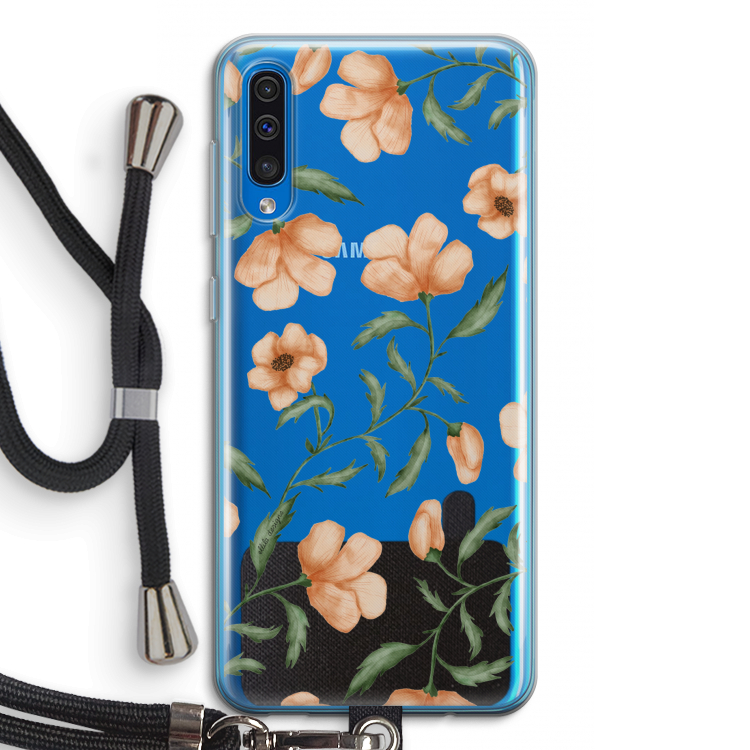 Peachy flowers: Samsung Galaxy A50 Transparant Hoesje met koord